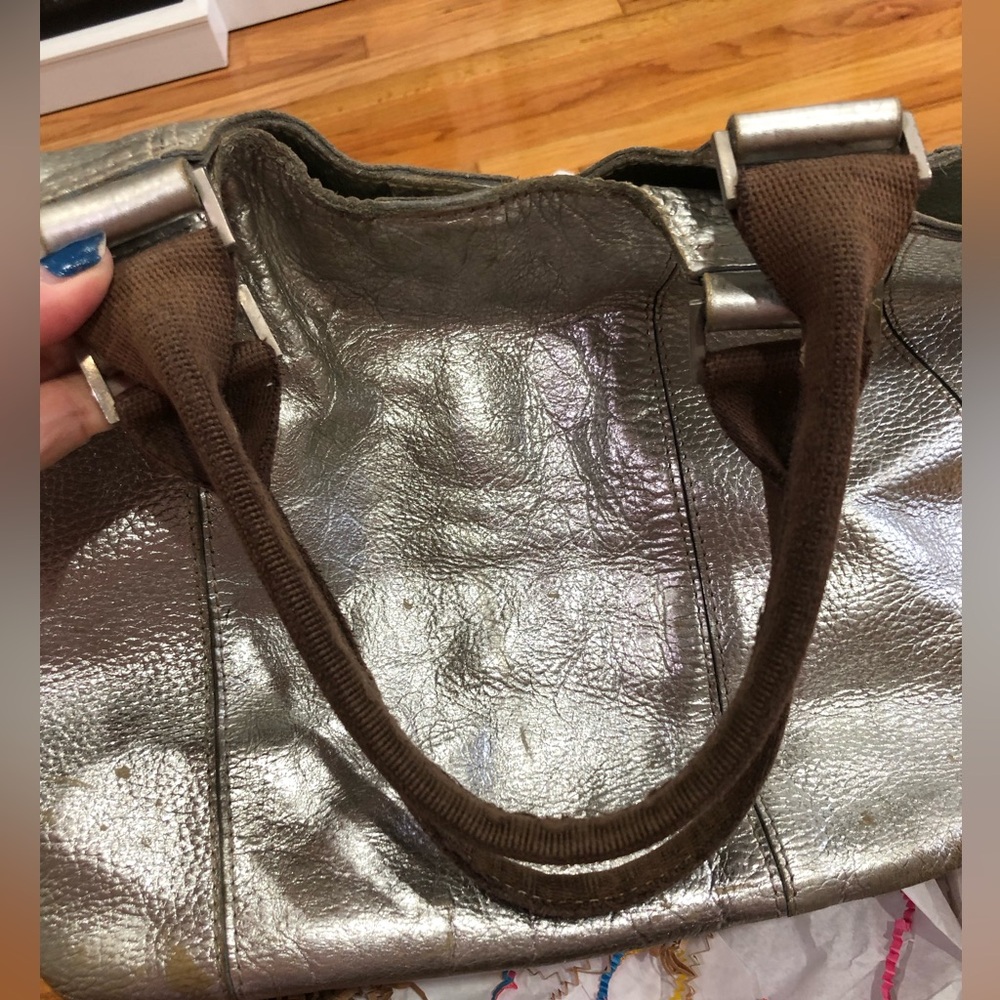 Silver Metallic Genuine Leather Bag - Picture 4 of 10
